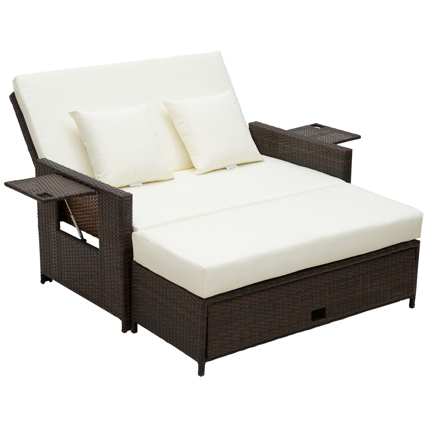 Rattan Sun Lounger 2 Seater Day Bed-Brown