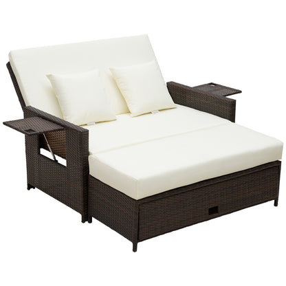 Rattan Sun Lounger 2 Seater Day Bed-Brown