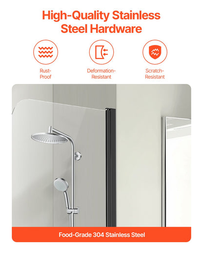 Frameless Bathtub Shower Door, 34 In. W X 55 In. H, Half Shower Door For Bathtub, 180° Rotatable Tempered Glass Door, Half Shower Door With 1/4 In Tempered Glass Bathroom Shower Screen, Black