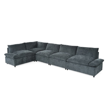 115.5 Modular Deep Gray Sectional Sofa With Durable Polyester Upholstery, Plush Cushions, Hidden Storage Compartments, And Versatile Design For Living Room, Lounge, Or Office
