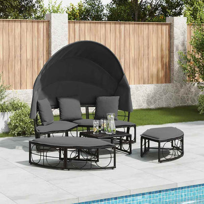 Outdoor Lounge Bed with Canopy and Cushions, Poly Rattan