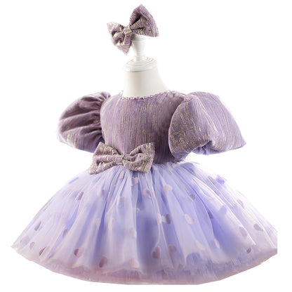 Girl's Dress Birthday Bow Puff Sleeve Puffy Gauze Princess Dress