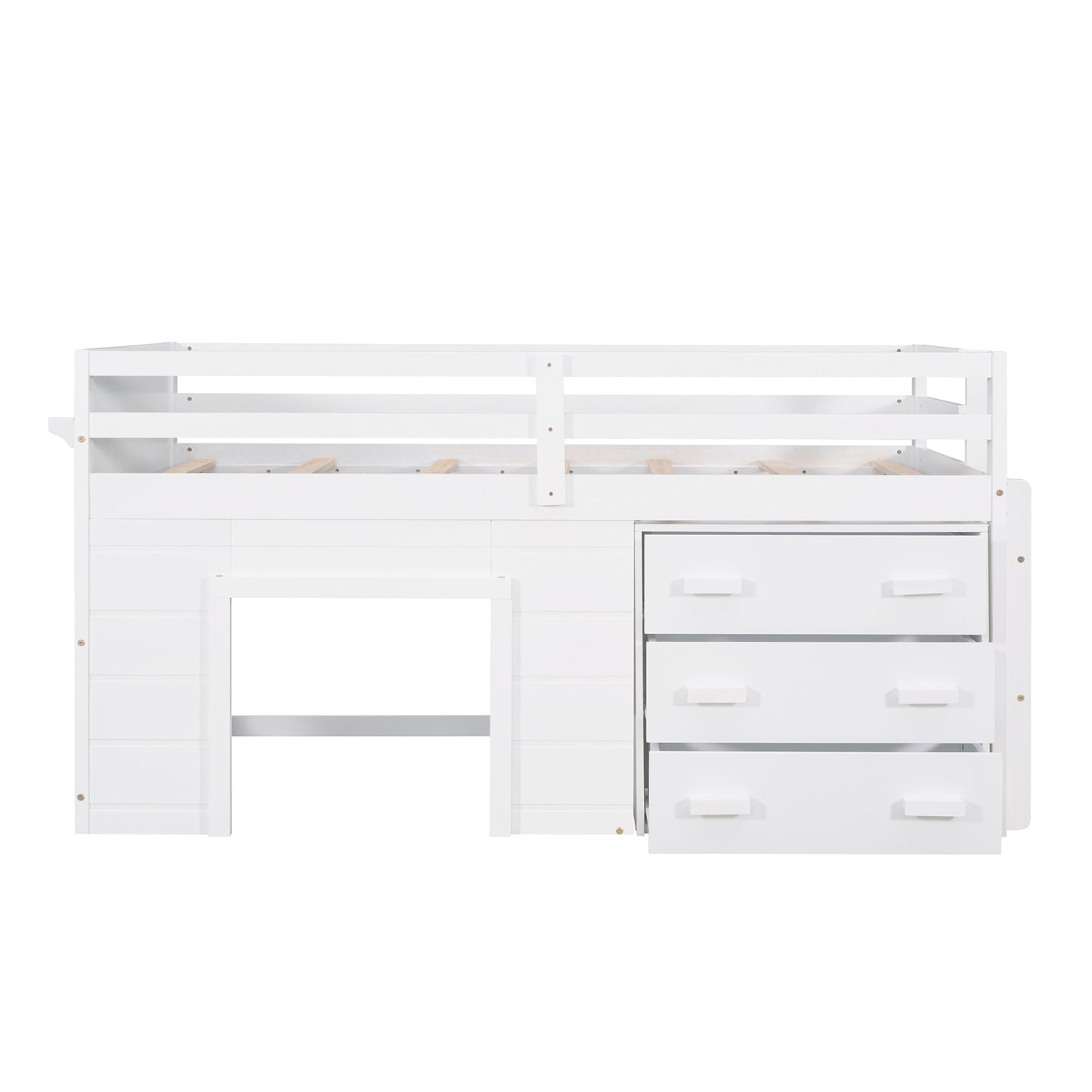 Twin Size Loft Bed With Cabinet And Shelf - White