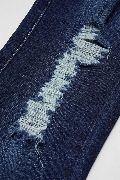 Women's Ripped Wide Leg Jeans, High Waisted Flare Fit With Distressed Details And Button Fly, Casual Stretch Denim Pants