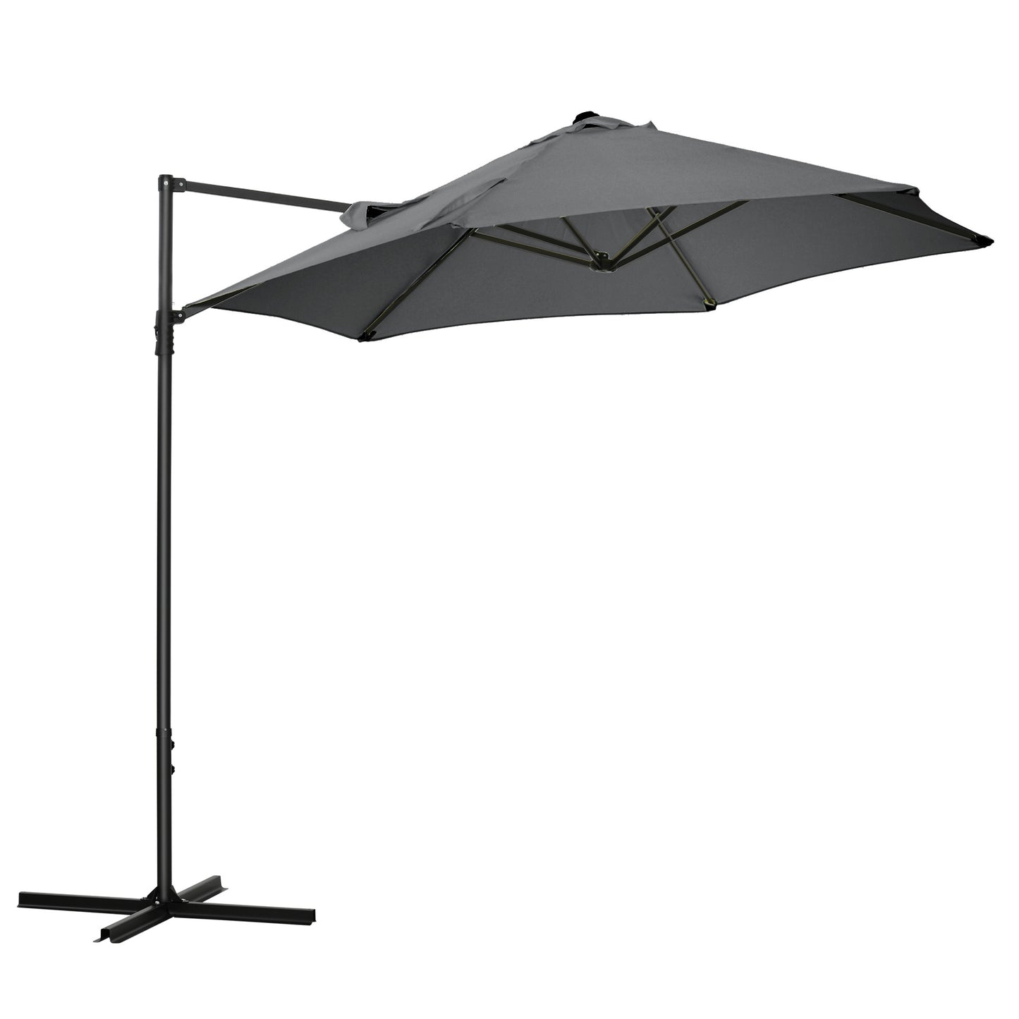 2.5M Garden Cantilever Parasol, Offset Roma Patio Umbrella Hanging Sun Shade Canopy Shelter With 360° Rotation And Cross Base, Dark Grey