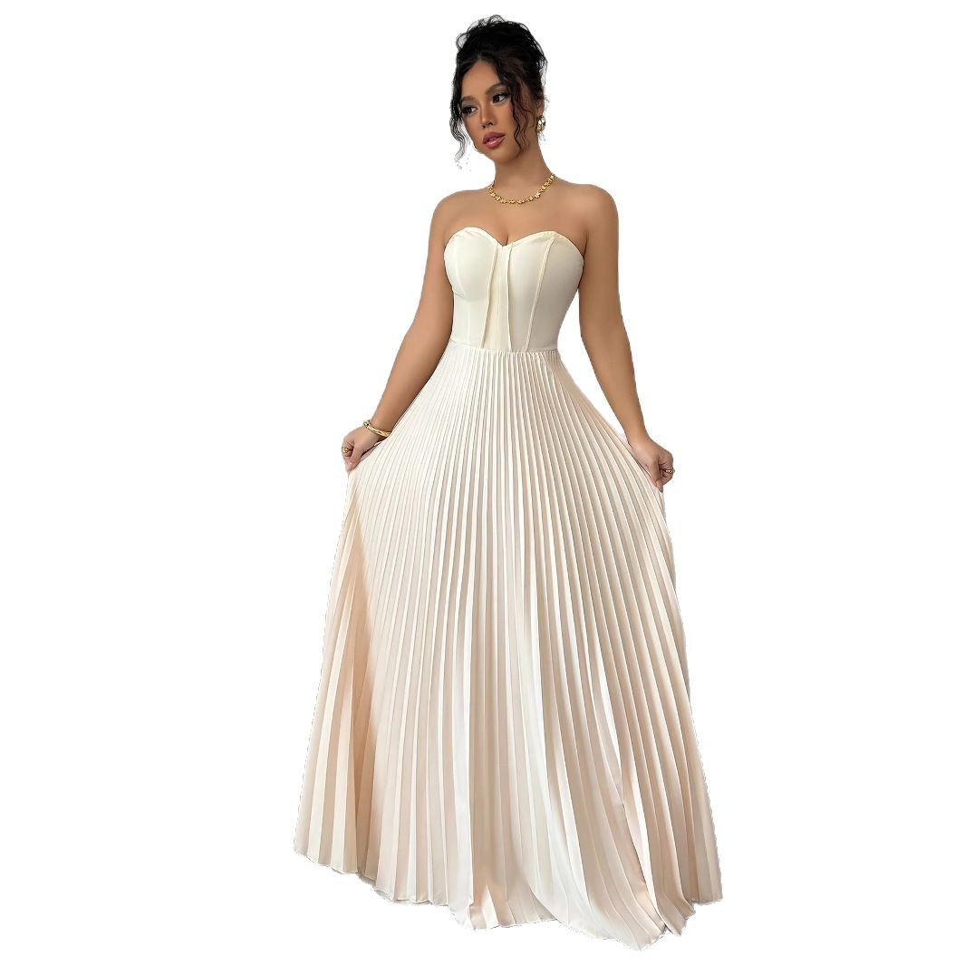 Women's French Tube Top Solid Color Waist Tight Elegant Dress