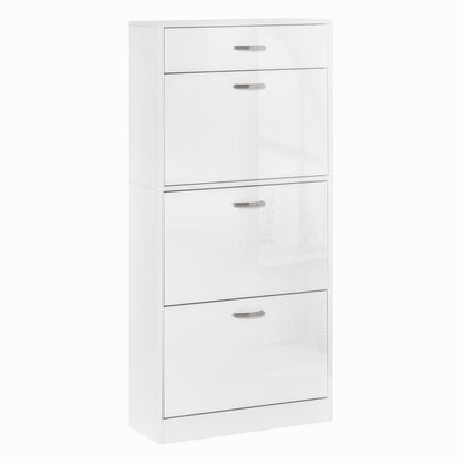 Shoe Cabinet With 3 Flip Drawers, High Gloss Shoe Storage Cabinet With Top Drawer And Adjustable Shelves, Shoe Cupboard For 18 Pairs, White