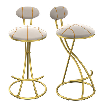 Round Bar Stools S-shaped Stripe Kitchen Stool Set Of 2 Modern Velvet Upholstered Counter Chair For Dining Room Gold  Stripe