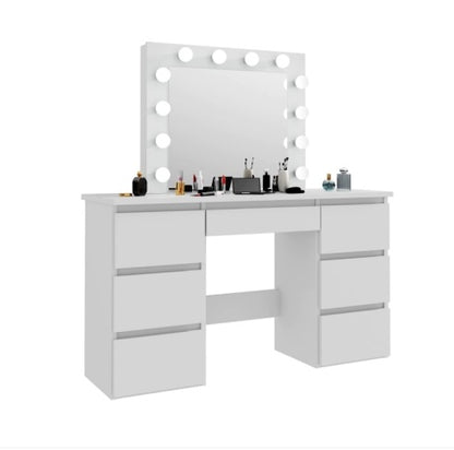 Large White Vanity Tables With Mirror And Light