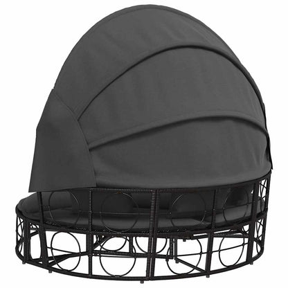 Outdoor Lounge Bed with Canopy and Cushions, Poly Rattan