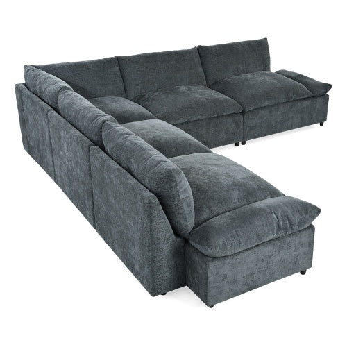 115.5 Modular Deep Gray Sectional Sofa With Durable Polyester Upholstery, Plush Cushions, Hidden Storage Compartments, And Versatile Design For Living Room, Lounge, Or Office