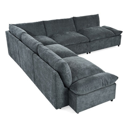 115.5 Modular Deep Gray Sectional Sofa With Durable Polyester Upholstery, Plush Cushions, Hidden Storage Compartments, And Versatile Design For Living Room, Lounge, Or Office