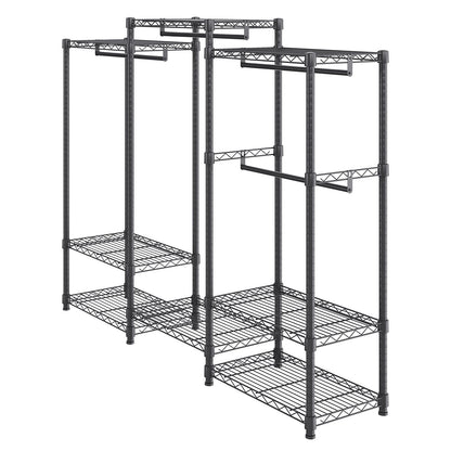 Heavy Duty Clothes Rack, Rolling Clothing Garment Rack With 4 Hang Rods & 8 Storage Tiers, Adjustable Custom Closet Rack, Freestanding Wardrobe For Hanging Clothes, 800 Lbs Load Capacity