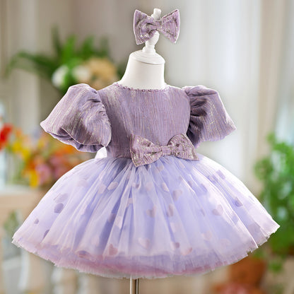 Girl's Dress Birthday Bow Puff Sleeve Puffy Gauze Princess Dress