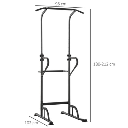 HOMCOM Power Tower Dip Station Pull Up Bar Multi-Function Push Up Equipment With Adjustable Height For Home Gym Strength Training Workout Fitness