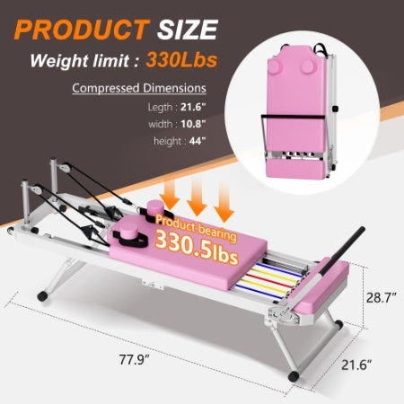 Pilates Reformer Machine For Home Gym Workout, Foldable Pilates Equipment With High Strength Alloy Springs For Beginners, Up To 330lbs