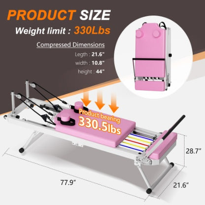 Pilates Reformer Machine For Home Gym Workout, Foldable Pilates Equipment With High Strength Alloy Springs For Beginners, Up To 330lbs