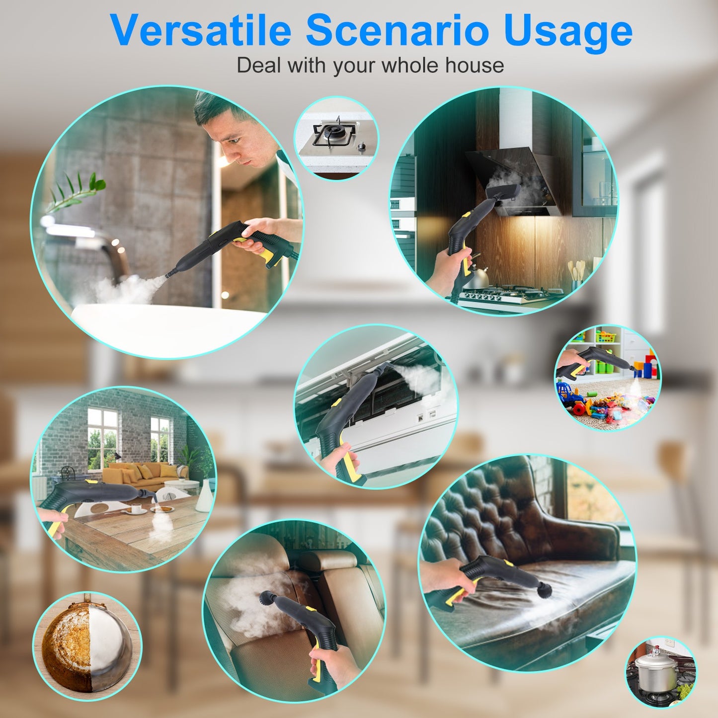 1Pc 1800W Steam Cleaning Machine With Wheels High Temperature And Pressure Steamer Cleaner With 2L Water Tank Stepless Steam Control 15 Accessories