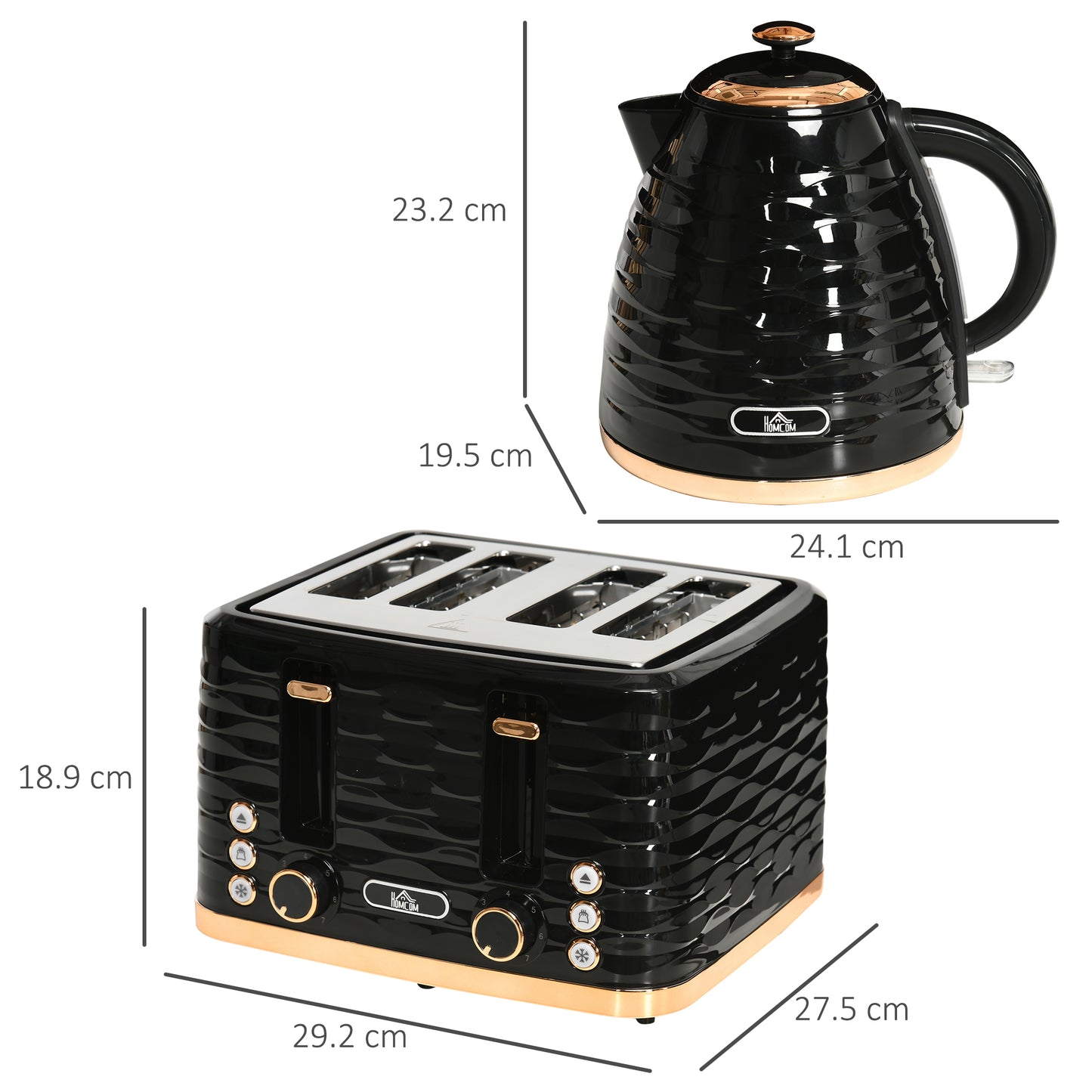 Kettle And Toaster Sets, 3000W 1.7L Rapid Boil Kettle & 4 Slice Toaster With 7 Browning Controls, Defrost, Reheat And Crumb Tray, UK Otter Thermostat, Black