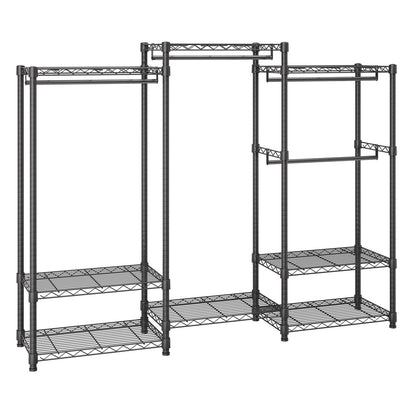 Heavy Duty Clothes Rack, Rolling Clothing Garment Rack With 4 Hang Rods & 8 Storage Tiers, Adjustable Custom Closet Rack, Freestanding Wardrobe For Hanging Clothes, 800 Lbs Load Capacity