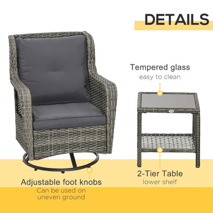 Patio Bistro Set, Porch Furniture With 360 Rotation & Rocking Function,, Gray