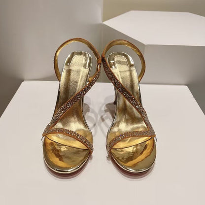 Rhinestone Snake-shaped Sexy Open Toe Stiletto Heel High Heel Sandals