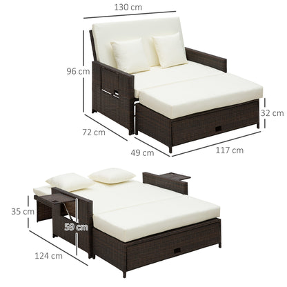 Rattan Sun Lounger 2 Seater Day Bed-Brown