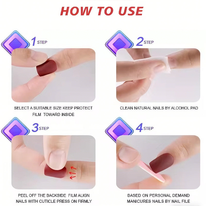 24 PCS Press On Nails Short Square Fake With Nail Glue French False Flower Designs Acrylic Artificial Full Cover Stick For Women