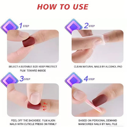 24 PCS Press On Nails Short Square Fake With Nail Glue French False Flower Designs Acrylic Artificial Full Cover Stick For Women
