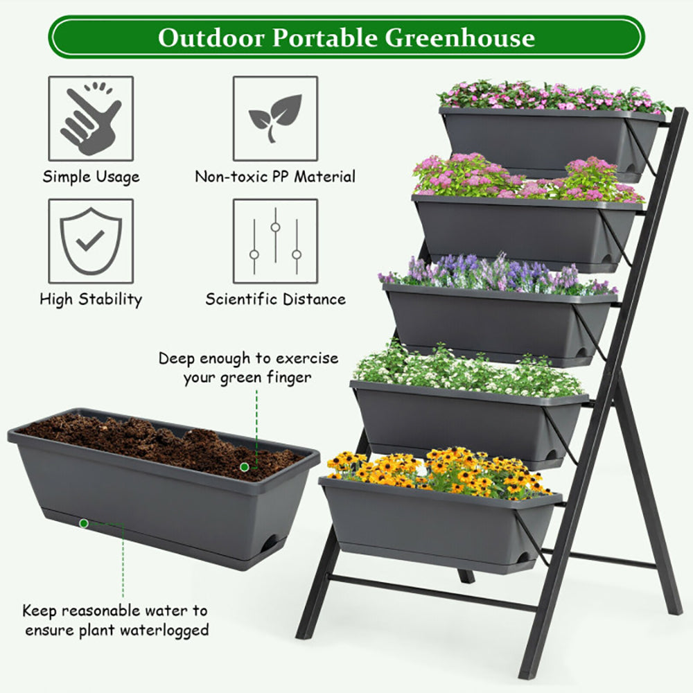 5-Tier Raised Garden Bed With Water Drainage For Flowers Vegetables