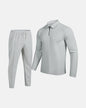 Men's Solid-Colored Waffle-Texture Top With Zipper And Lapel Plus Long Pants All-Season Casual Suit