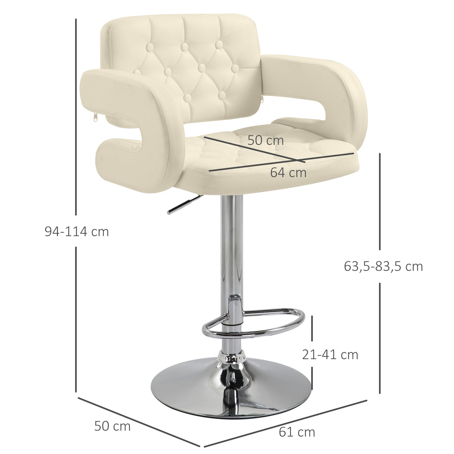 PU Leather Upholstered Swivel Bar Stool, Height Adjustable With Back, Armrest, Footrest, Beige