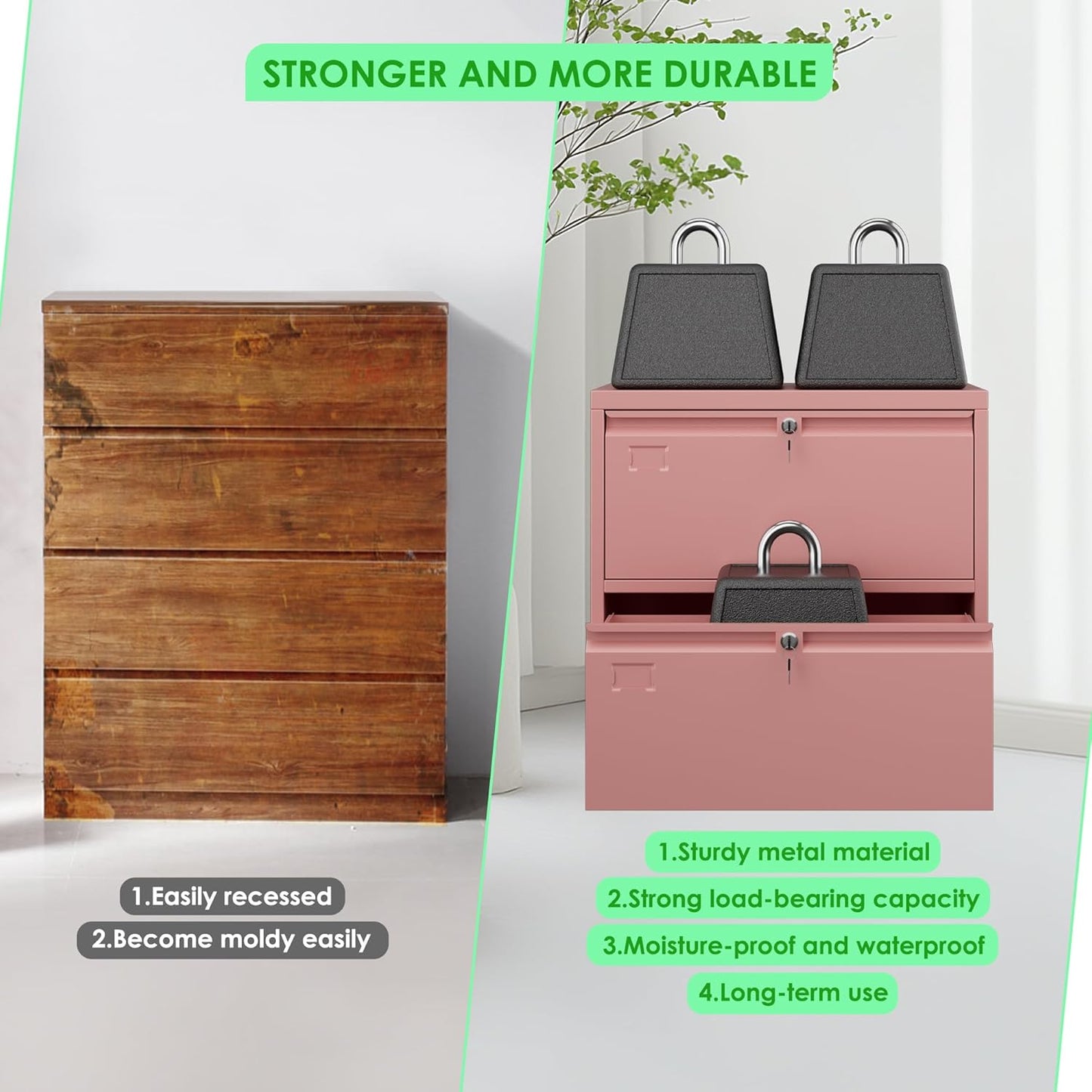 Metal 2 Drawer Lateral File Cabinet With 2 Lock - Wide Filing Cabinet For Letter Legal F4 A4 Hanging Files - Includes Business Card Holder,Home Office School Storage,Pink
