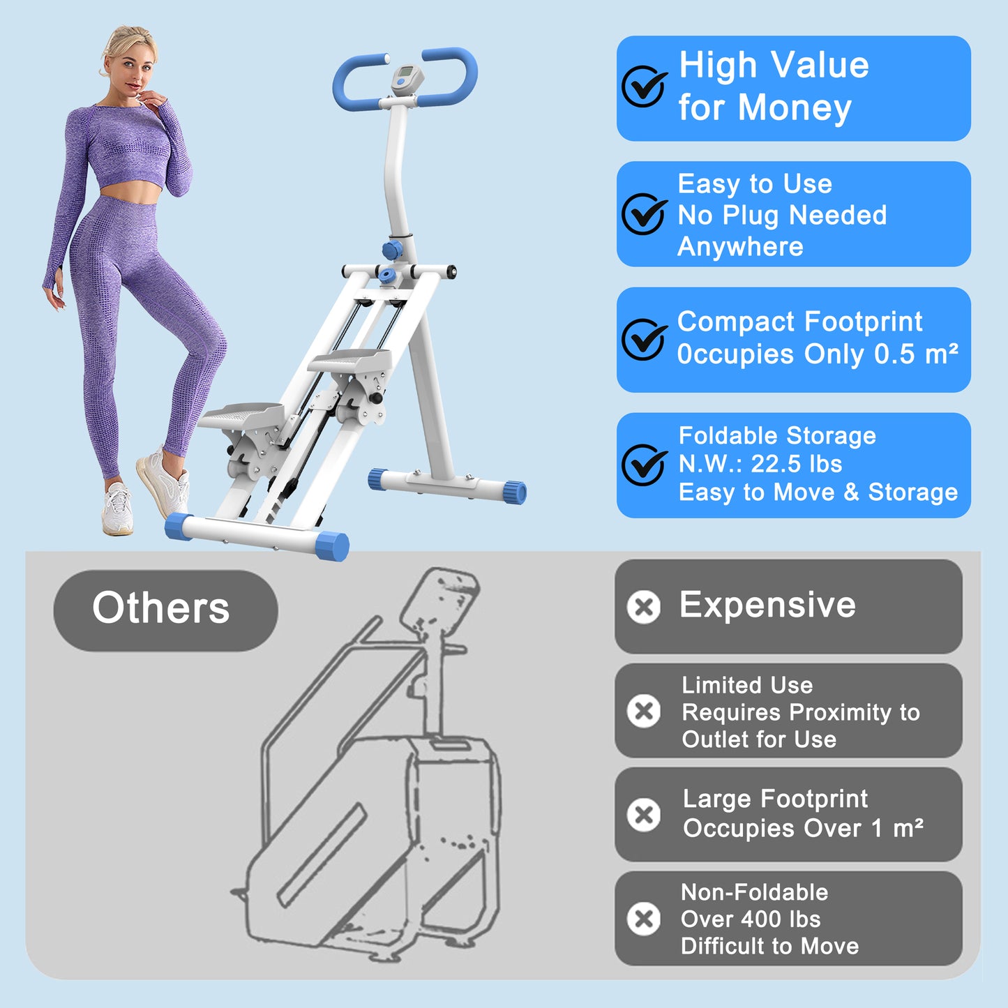 Stair Stepper With Resistance Home-Upgrade Vertical Climber Workout Machine For Full-Body Exercise Climber Fitness Equipment With Stable Frame Adjustable Handlebar-Blue