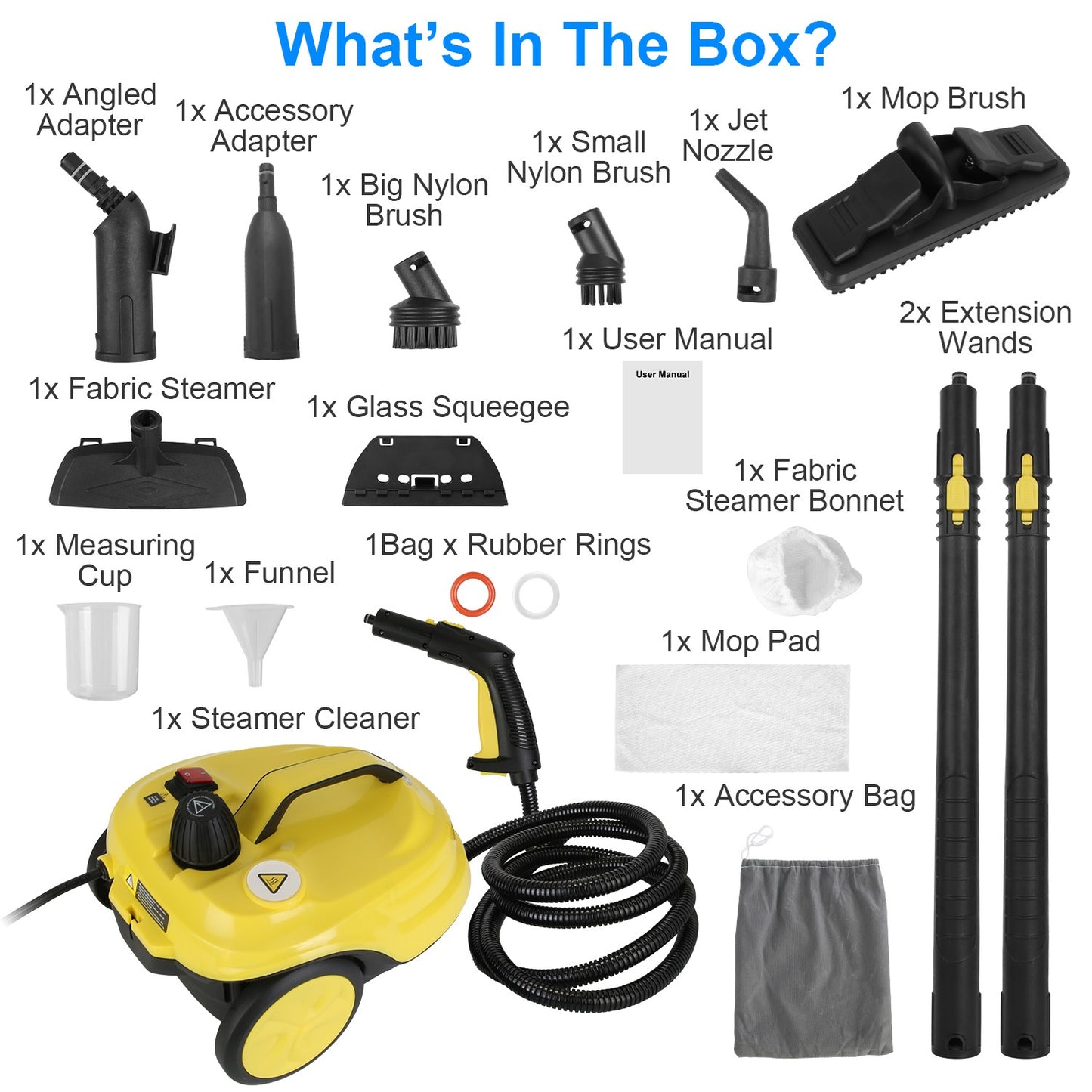 1Pc 1800W Steam Cleaning Machine With Wheels High Temperature And Pressure Steamer Cleaner With 2L Water Tank Stepless Steam Control 15 Accessories