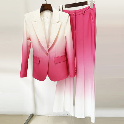 Temperament Gradient Color Slim Flared Pants Suit