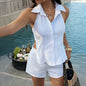 Womens Solid-Color Fashionable Casual Resort Set
