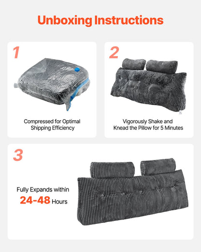 Headboard Pillow, Queen Size Wedge Headboard Pillow With 2 Side Pockets And 2 Headrests, Bed Wedge Pillow With Washable Flannel Cloth, For Reading, Gaming, Resting, Working In Bed, Grey