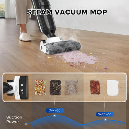 4-in-1 Steam Vacuum Mop Self-Cleaning Wet Dry Vacuum For Hardwood Floors Carpets High-Temperature Steam With LED Display