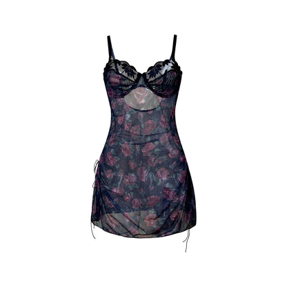 Multi-color Lace-trimmed Drawstring Sexy Slip Dress