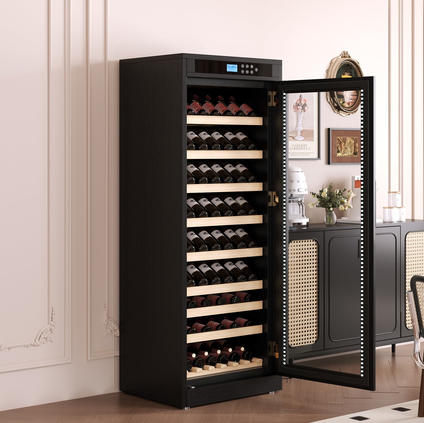 Intelligent Temperature-Controlled Multi-Tiered Black Grape Wine Cabinet