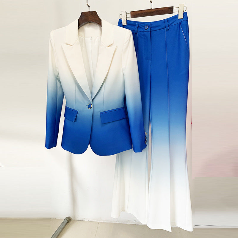 Temperament Gradient Color Slim Flared Pants Suit