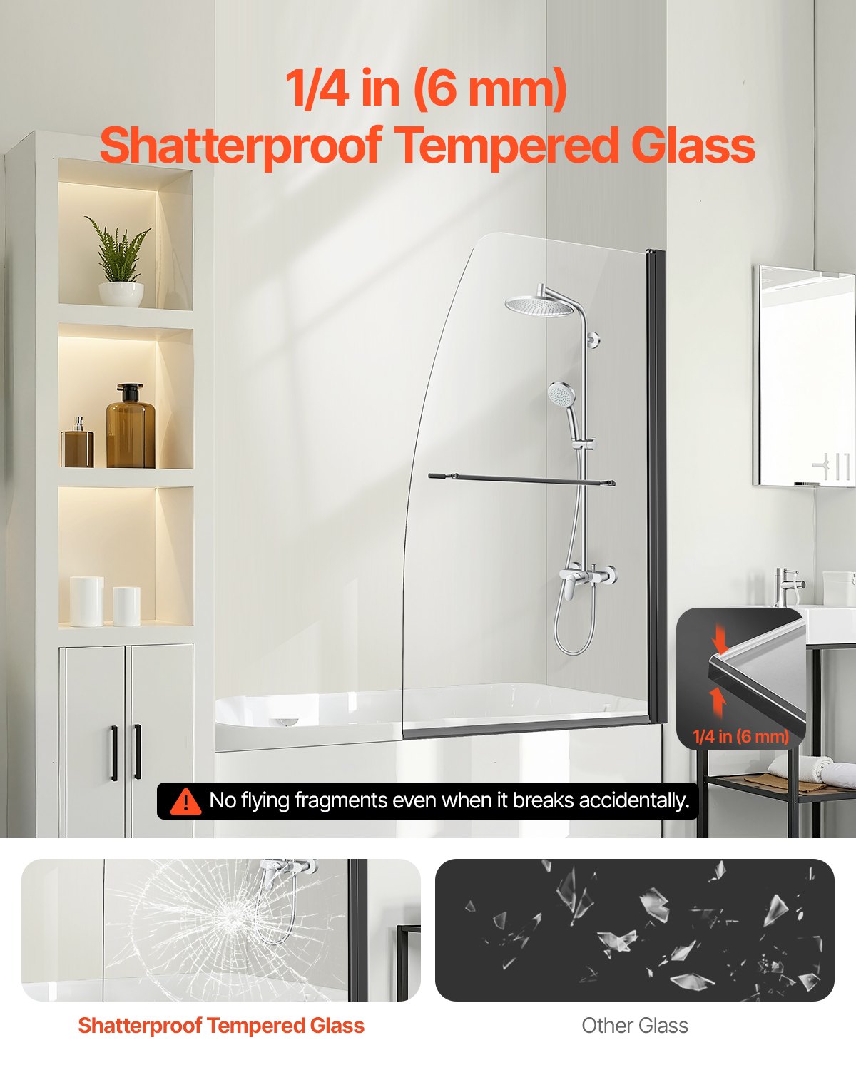 Frameless Bathtub Shower Door, 34 In. W X 55 In. H, Half Shower Door For Bathtub, 180° Rotatable Tempered Glass Door, Half Shower Door With 1/4 In Tempered Glass Bathroom Shower Screen, Black