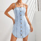 Women's Volleyball Ornament Slim Strap Denim Dress