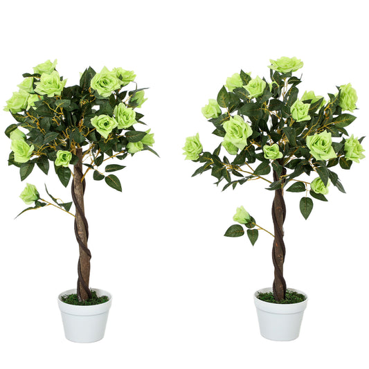 Set Of Two Faux Rose Trees - Green