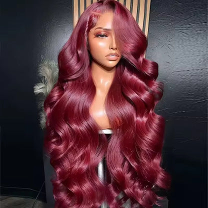 13x6 Human Hair Lace Wig, High-Definition Burgundy Lace Wig, Human Hair With Aligned Cuticle Layer, Indian Hair Wig