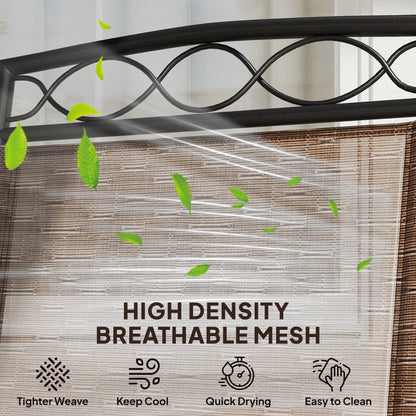 4 Piece Outdoor Bar Set With Umbrella, Patio Dining Set With 2 Folding Chairs, Wave Textured Tempered Glass Table For Backyard, Garden, Deck, Poolside, Brown