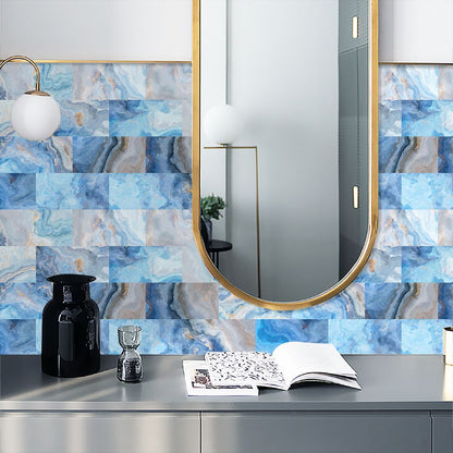 Sea Blue Marble Wall Stickers Waterproof Oil Resistant Self-adhesive Wall Panels PVC Leather Stickers Wallpaper Modern Style For Kitchen, Bathroom, Laundry Room, Wall Decoration