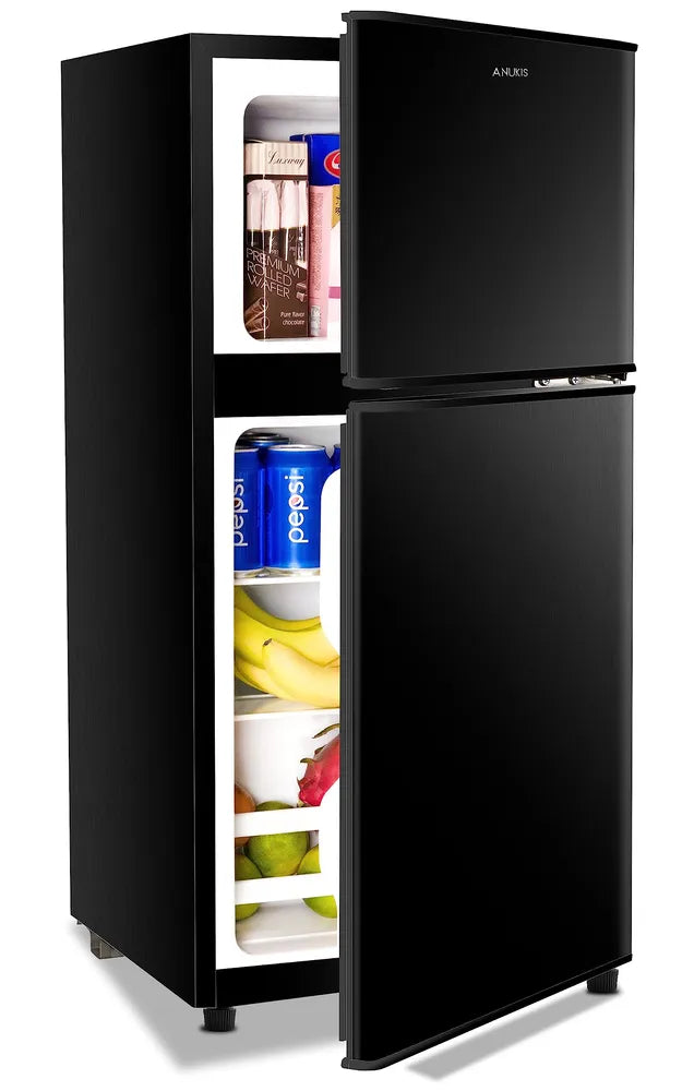 KRIB BLING 3.5Cu.Ft Compact Refrigerator Mini Fridge With Freezer, Small Refrigerator With 2 Door, 7 Level Thermostat Removable Shelves For Kitchen, Dorm, Apartment, Bar, Office, Silver/Black/Blue