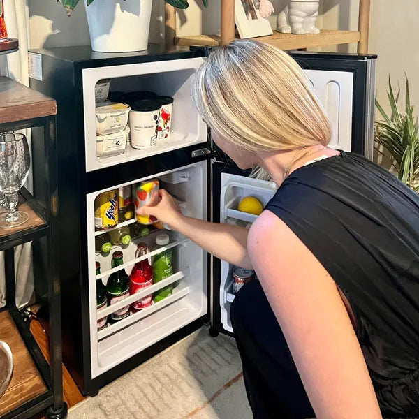 KRIB BLING 3.5Cu.Ft Compact Refrigerator Mini Fridge With Freezer, Small Refrigerator With 2 Door, 7 Level Thermostat Removable Shelves For Kitchen, Dorm, Apartment, Bar, Office, Silver/Black/Blue